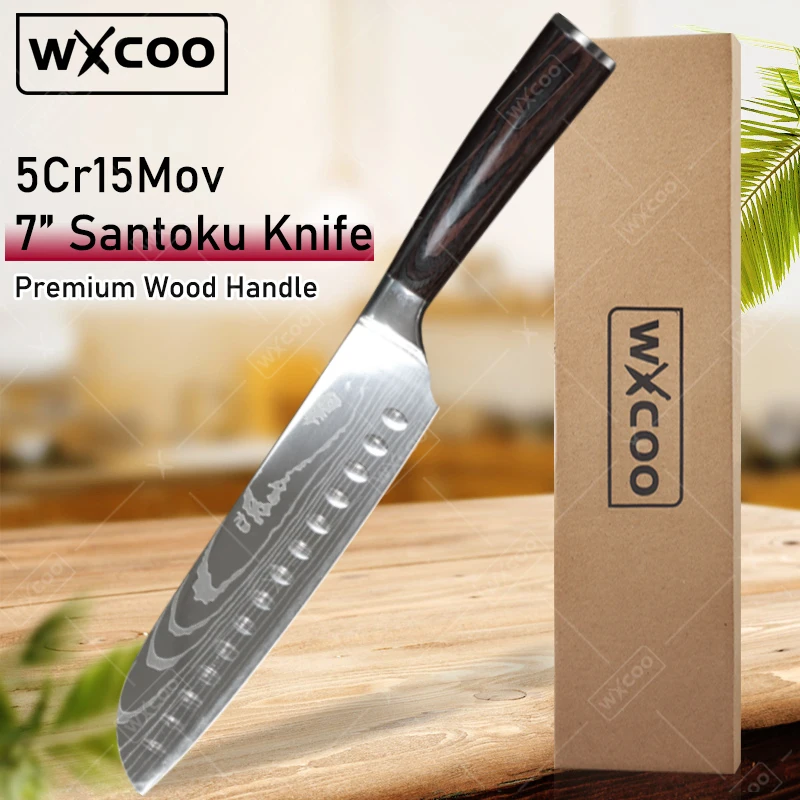

WXCOO 7-inch Santoku Knives Stainless Steels Kitchen Knives Damascus Pattern Bread Santoku Knife Versatile Vegetable Cutter