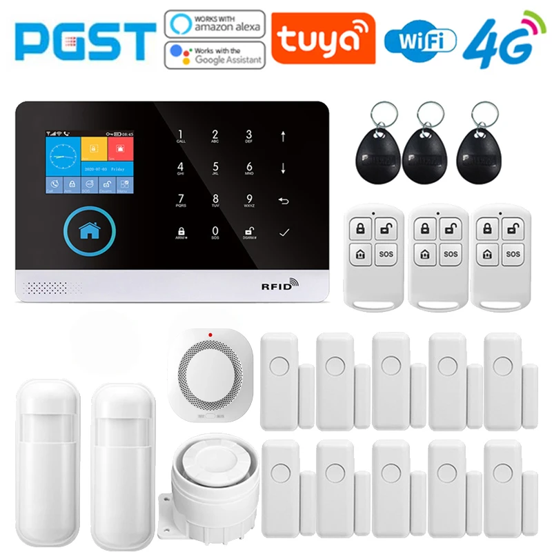 

Tuya equipped with motion sensors, smoke alarm safety system, wireless home alarm, WiFi，4G，Door sensor for apartments with Alexa