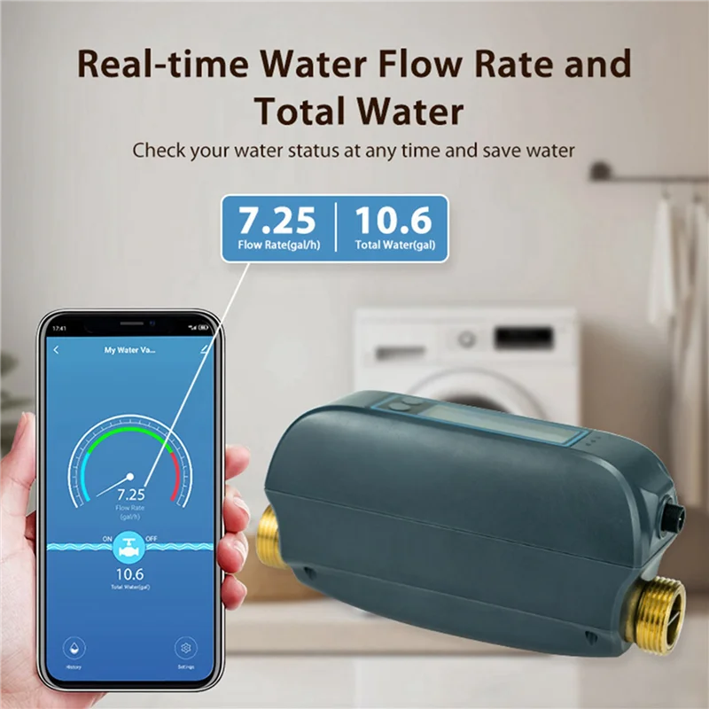 N82R 2X Tuya Wifi Smart Water Valve Water Flow Rate And Water Meter Shut On/Off Remote Control Real Time Display EU Plug