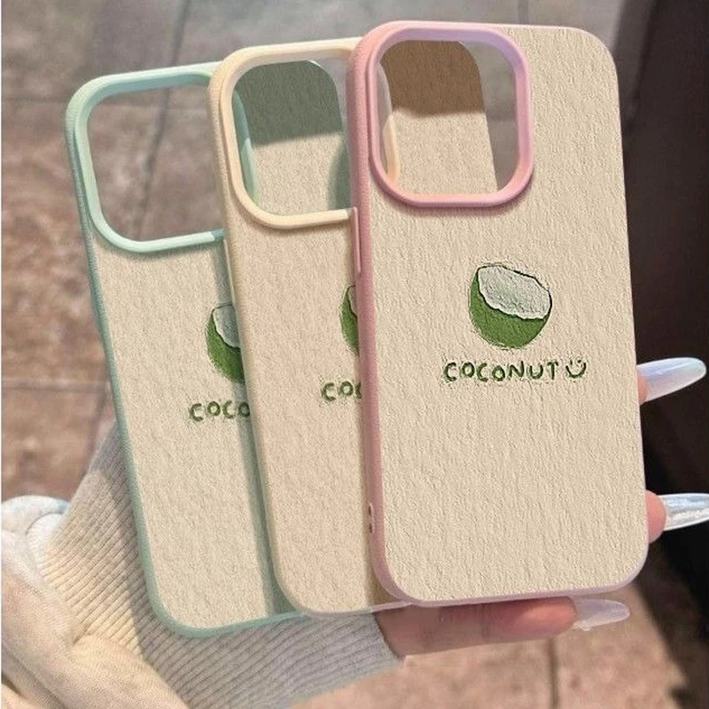 

Green Coconut Beach Leather Texture Shockproof Phone Case For iPhone 17 16 15 14 Plus 13 12 11 Pro MAX 17 Air Silicone Case