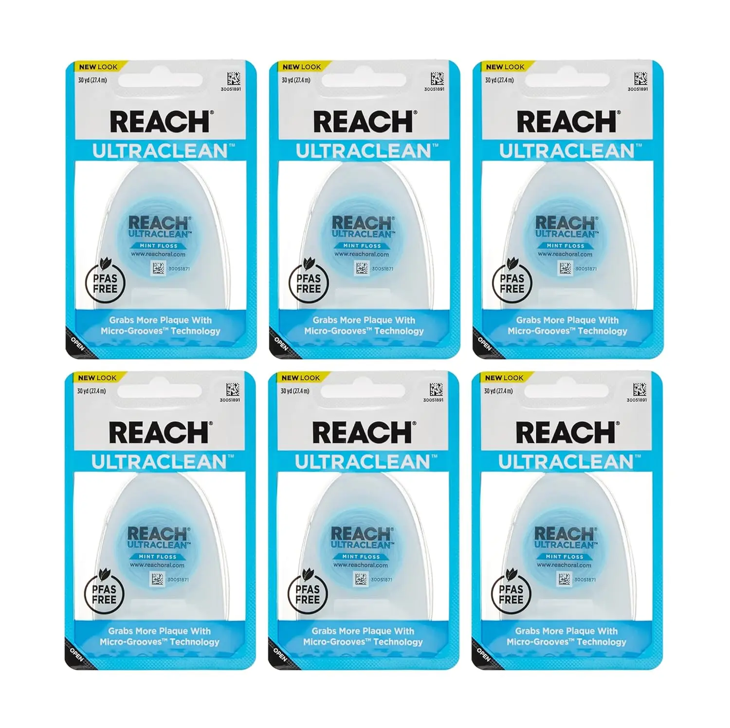 

Mint Waxed Dental Floss, 6 Pack, 30 yd - Shred Resistant, PFAS Free, Gentle on Gums