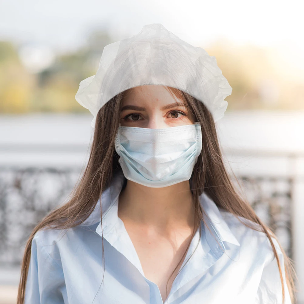 

50pcs White 21inch Breathable Mushroom Caps for Hair Protection in Kitchen Food Service Disposable Hairnets Cooking Hats