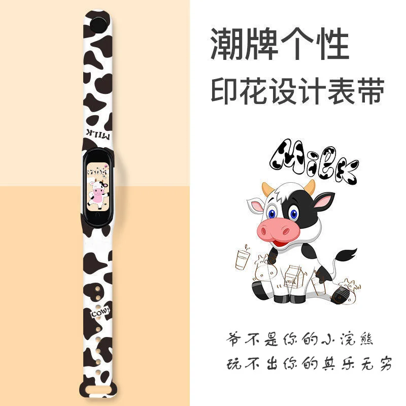 For Mi Band 7 6 5 4 3 Strap Silicone Printing Cartoon Blet Pattern Xiao MI 6 5 Watch Band Bracelet Smart Sports Fitness Wrist