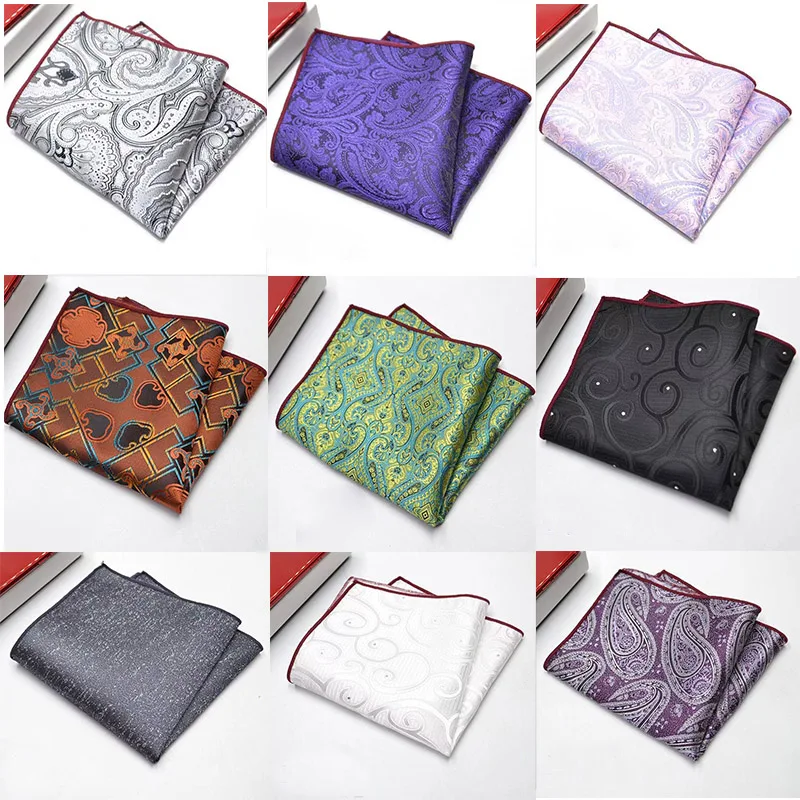 Fashion Silk Hankerchief Scarves Vintage Hankies Men's Pocket Square Handkerchiefs Striped Solid Snot Rag 25*25 cm