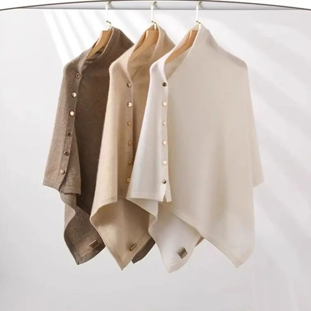 

New with Button Pashmina Shawl Warm Thick Shoulder Top Irregular Casual Sweater Shawl Scarf Autumn Winter