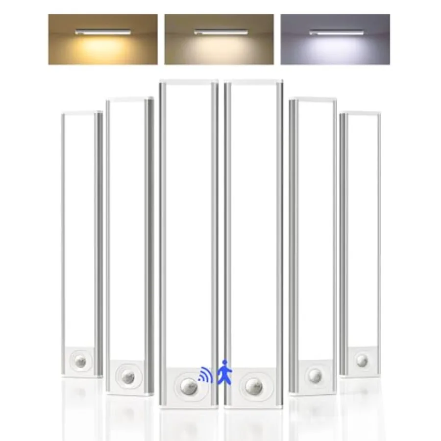 6-Pack Under Cabinet Lighting, 1800mAh Rechargeable Battery Motion Sensor Light Indoor, Dimmable and 3 Color Temps, Magnetic Cl