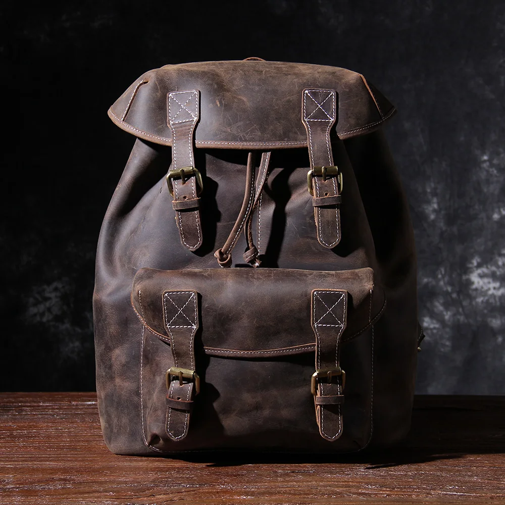 S.WORKER Vintage Echtleder-Rucksack für Herren, Reise-Vintage-Crazy-Horse-Schultasche, Große Laptop-Schultertasche aus Rindsleder für Männer – Detail 22