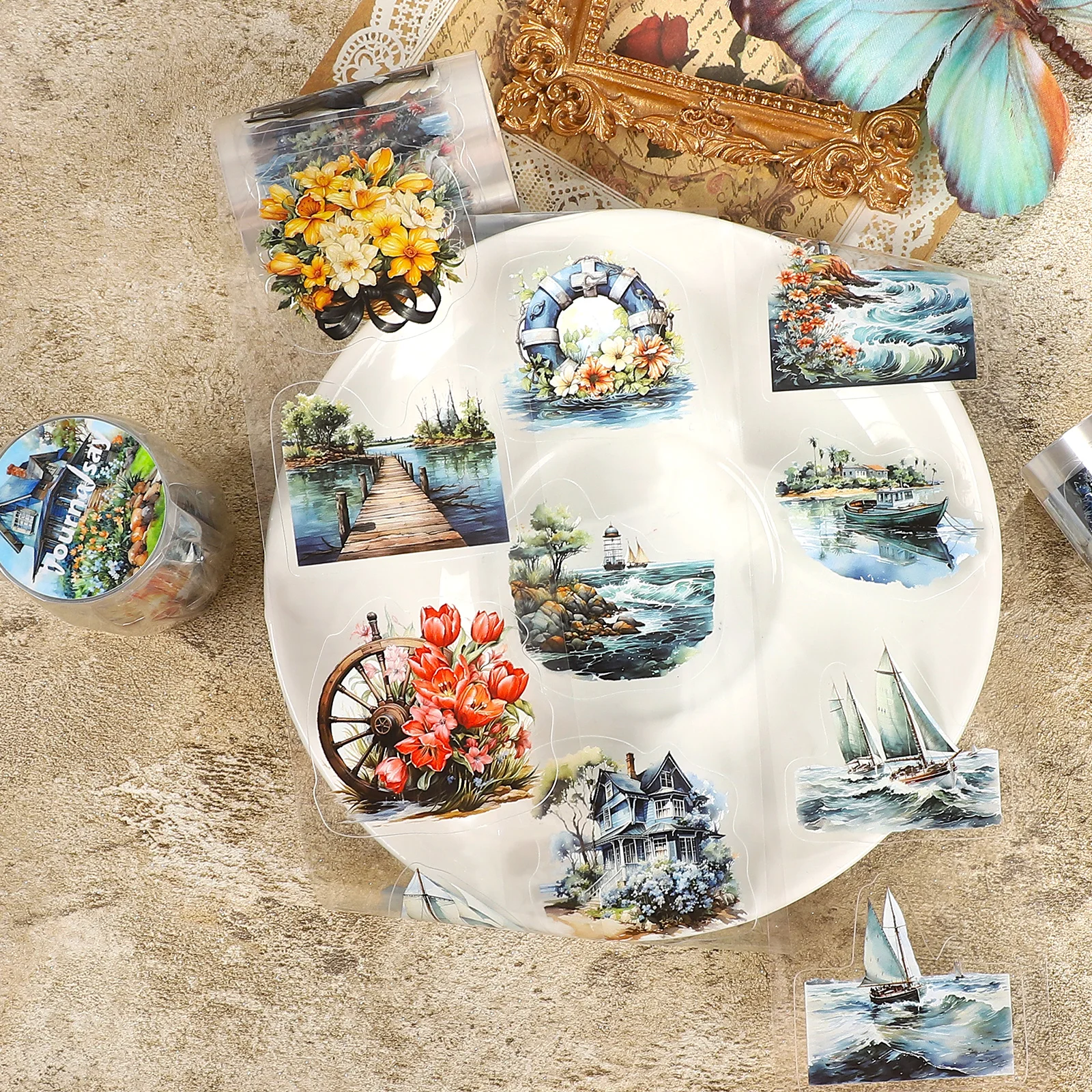 

60mm*200cm Vintage Nautical Spring Flower Landscape PET Tape Creative DIY Journal Material Collage Scrapbooking Stationery