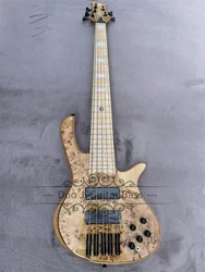 5 Strings Bass Guitar deOl Bass Maple Neck ASH Wood Body Brul Wood Top Black Bridge Active Battery Black Tuners