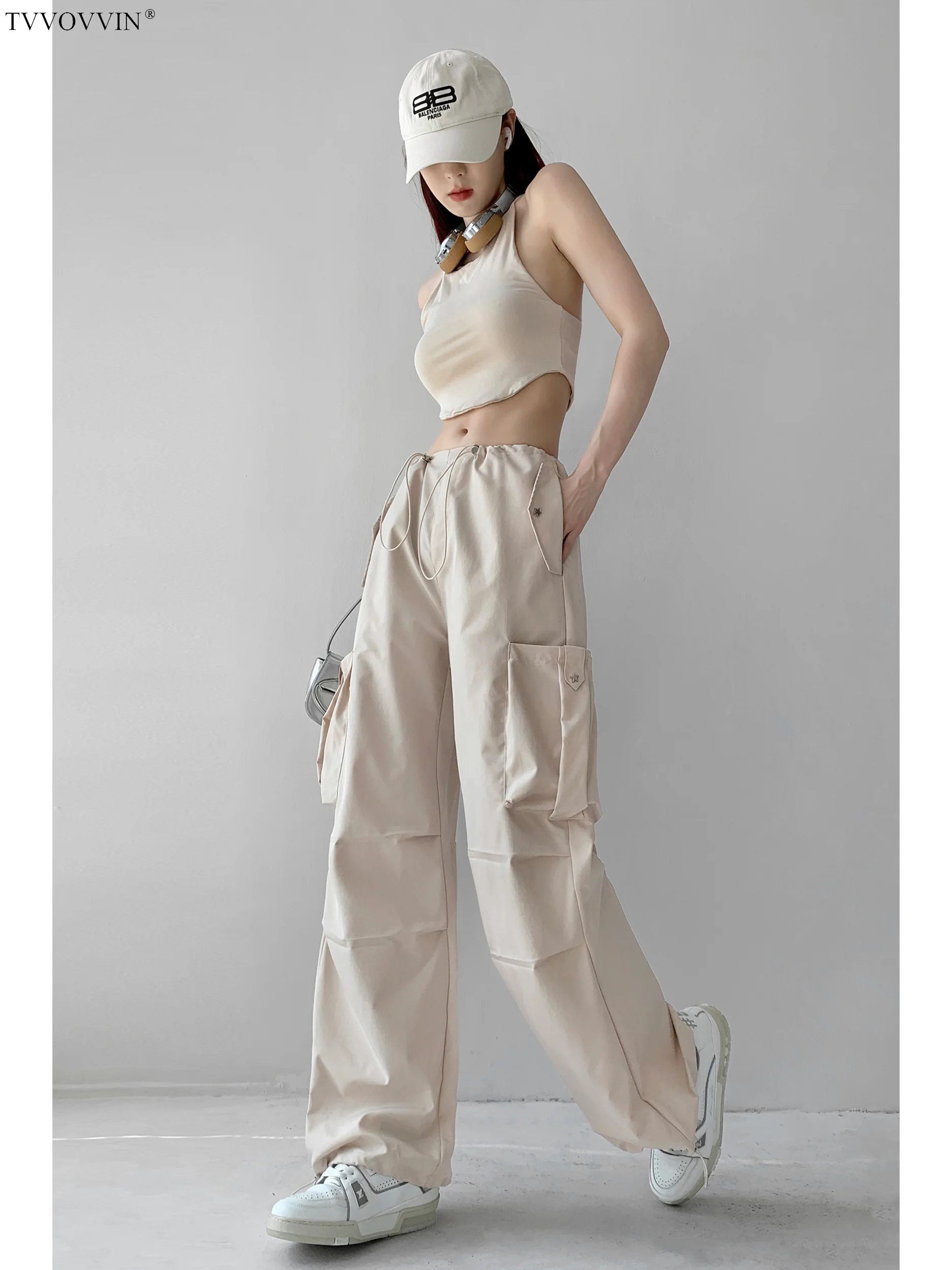 

Sense WOMENGAGA American Design Lace Up High Waist Pants Women's Wide Leg Cargo Pants Casual Pants Straight Leg Pants DYPO