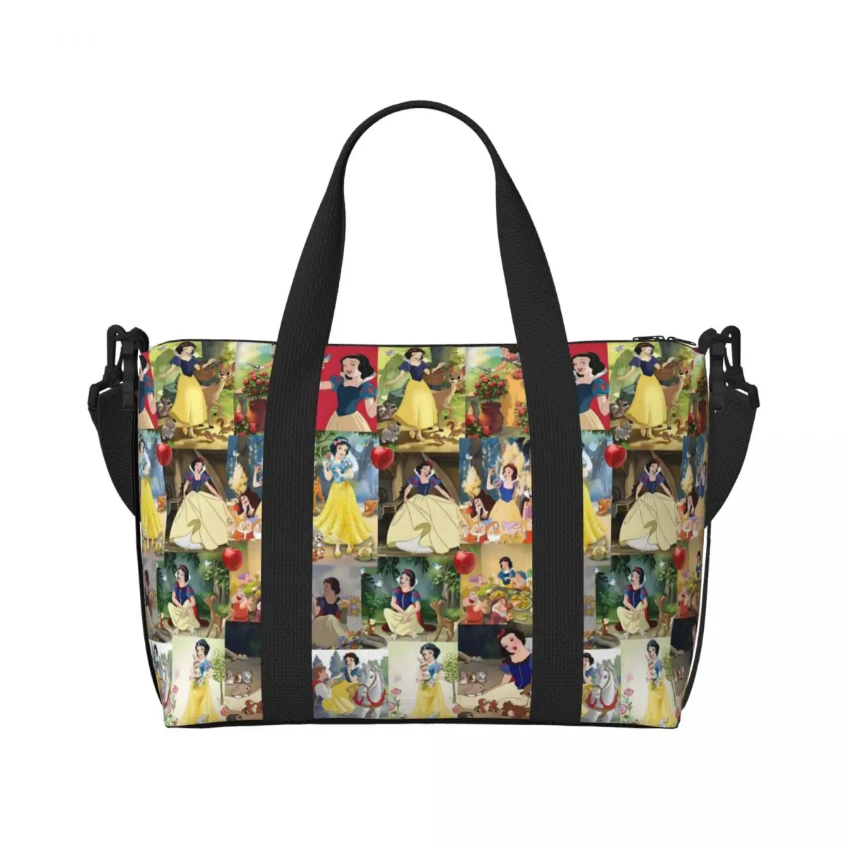 

Custom Snow White And The Seven Dwarfs Beach Tote Bag for Women Priness Cartoon Large Compartment Beach Gym Travel Bags