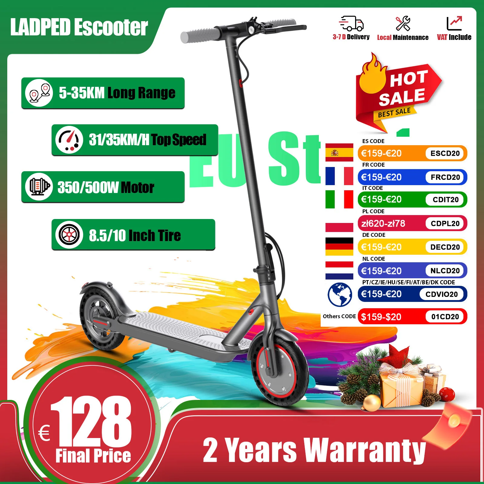 LADPED LP80/LP10 Scooter elettrico 5-35KM a lungo raggio 350/500W Potente motore Smart Escooter con pneumatico antideflagrante da 8,5/10 pollici