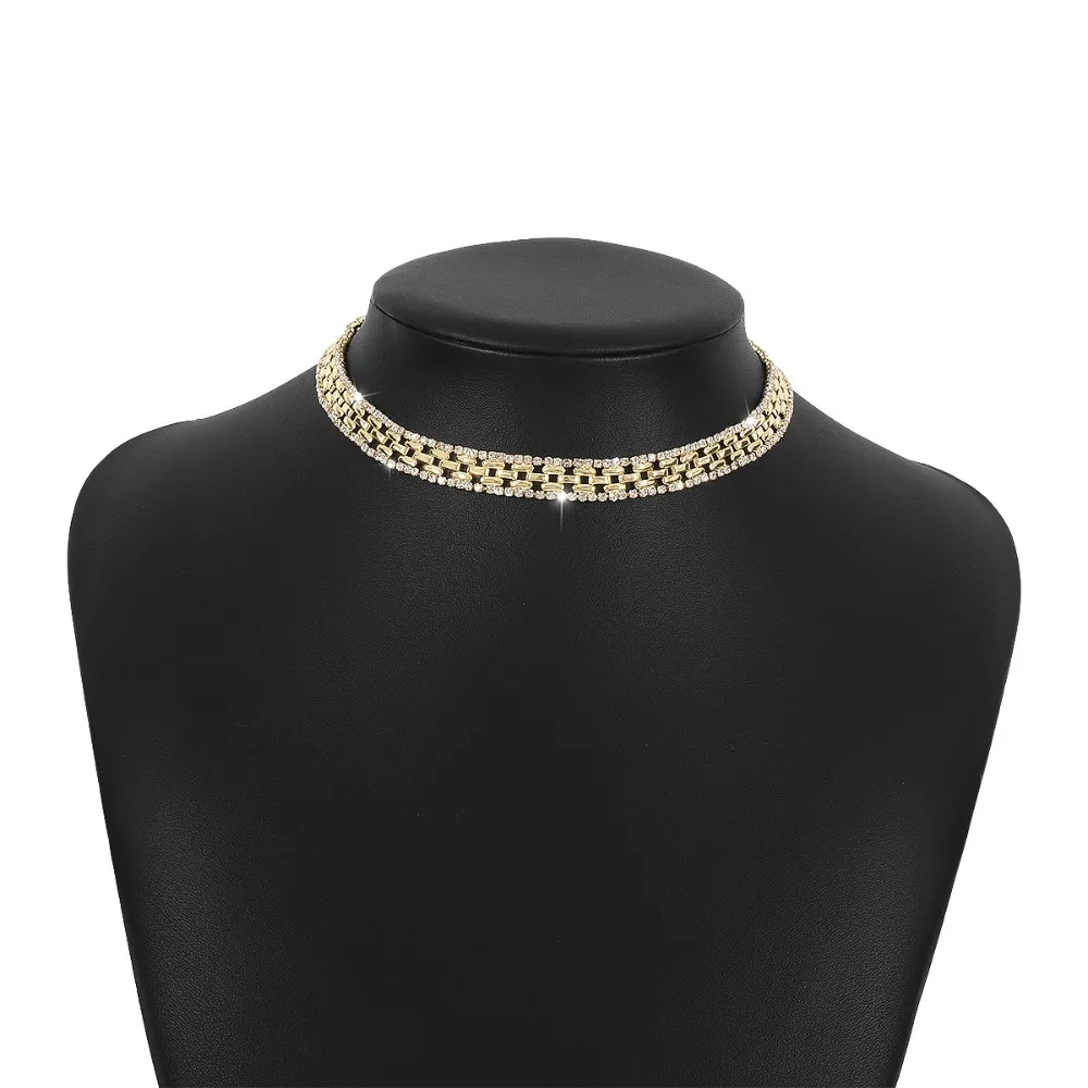 

Retro Geometric Rhinestone Necklace Square Chain Rhinestone Crystal Clavicle Chain Choker Alloy Hollow Out Clavicle Chain Party