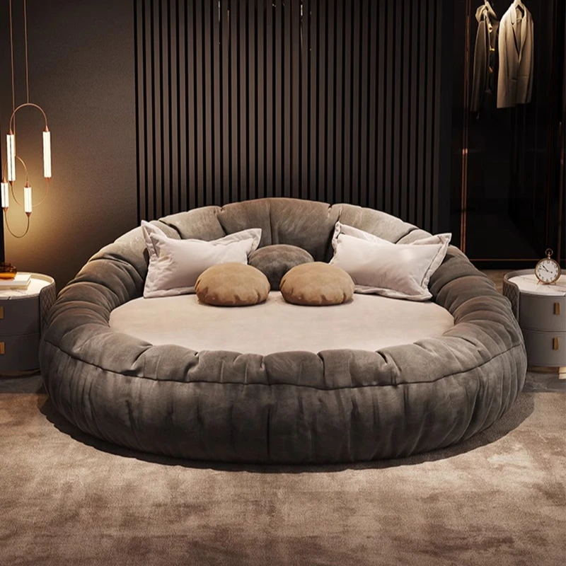 

Modern Simple Round Bed Master Bedroom Couple Light Luxury Fabric Double 1.8m 2.0m 2.2m Beds Bedroom Furniture Soft Bed Frames