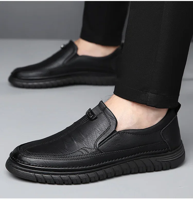 Herren-Leder-Loafer, rutschfeste, flache Schuhe zum Gehen, atmungsaktive Outdoor-Slipper, Freizeitschuhe für Männer, Arbeit, Büro, Fahren, Turnschuhe, Größe 48 – Detail 14