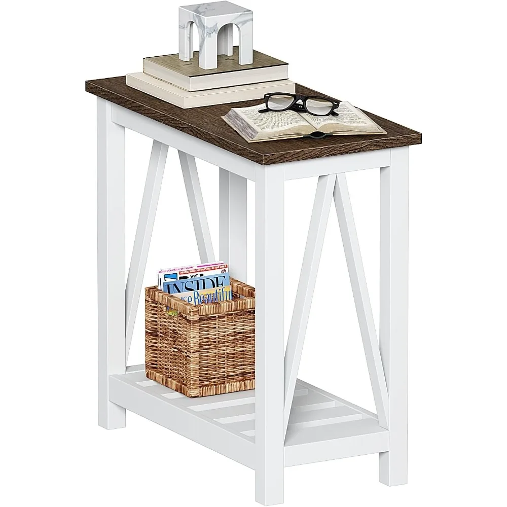 

Farmhouse End Table, Narrow Side Table, Slim End Table with Storage Shelf for Small Spaces, Rustic Nightstand, for Living Room,