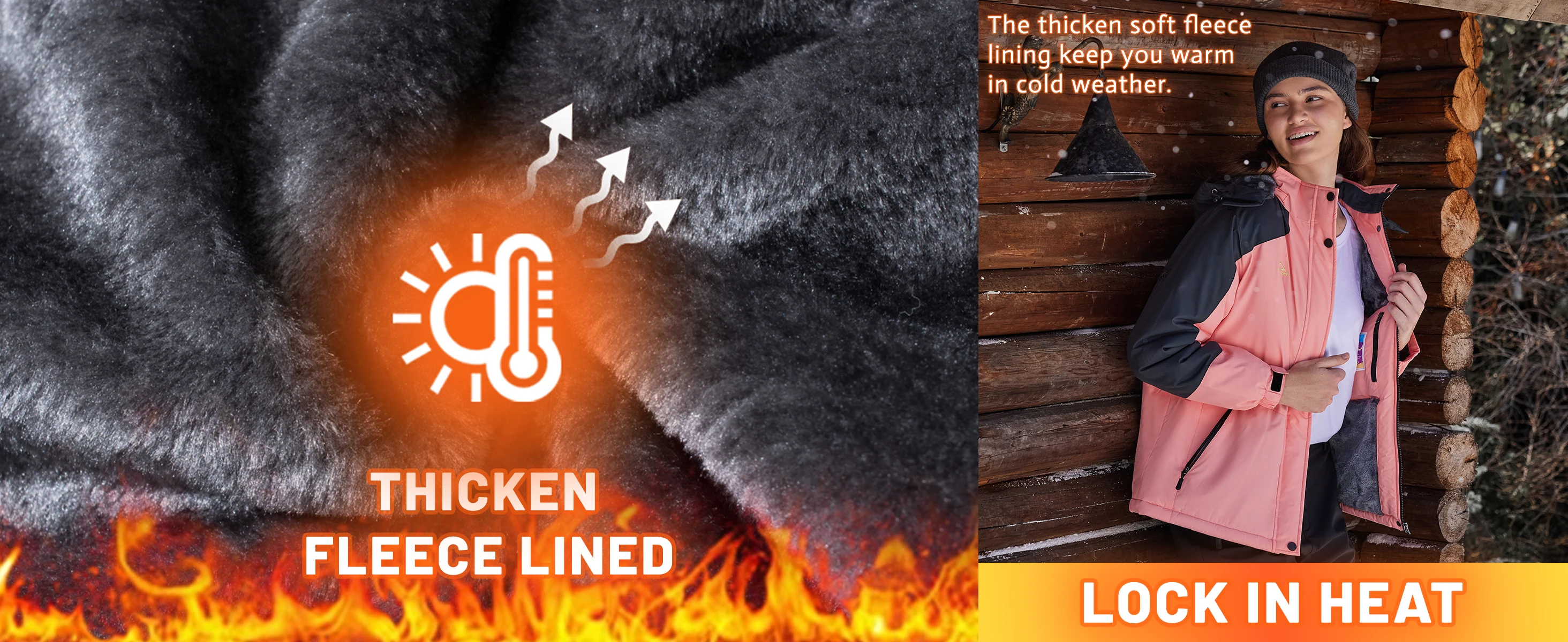Damen Winter verdickte Jacke wasserdichte Skijacken Schneemantel warme Fleece-Regenjacke mit Kapuze Windjacke Wandern im Freien – Detail 4