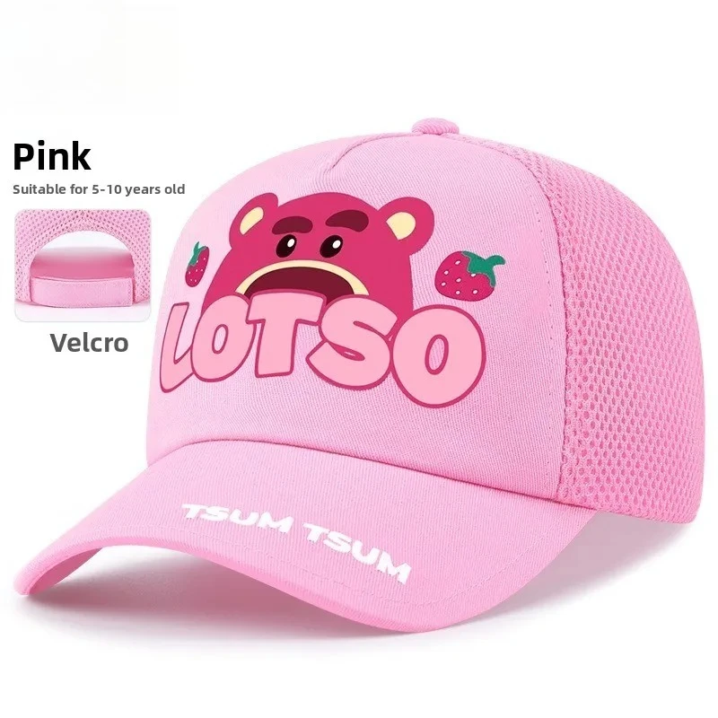 Disney Strawberry Bear Children's Hat Sunscreen Girl Shade Baseball Cap Women's New Girls Protection from Outside