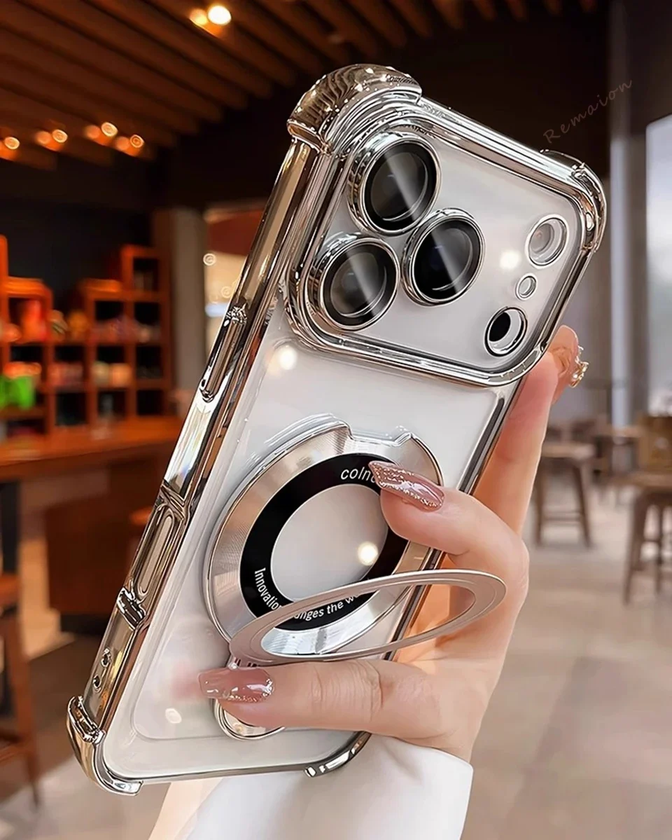 Luxuriöse, stoßfeste magnetische Halterungshülle für iPhone 18 17 16 15 14 13 ProMax Plus 17e für MagSafe mit Ständerabdeckung
