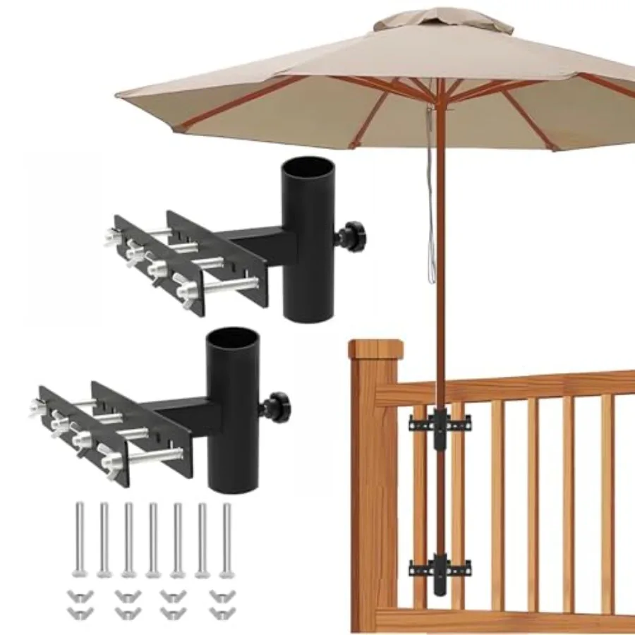 

Generic Adjustable Patio Umbrella Stand Black Durable Metal Umbrella Holder for Deck Railing Fits Most Umbrella Poles