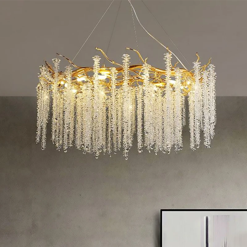 

Modern luxury crystal LED chandelier living room dining room attic chandelier metal branch decoration villa lamps