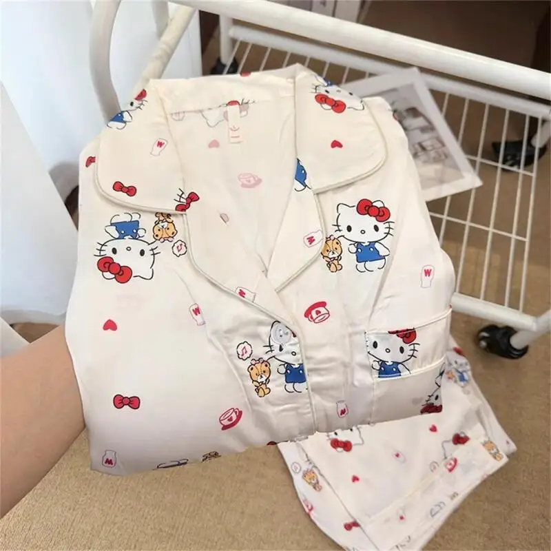 

Sanrio Интернет-пижамы знаменитостей 2 шт. Hello Kitty студенческие мультяшные пижамы с длинными рукавами на весну и осень милая домашняя одежда верхняя одежда