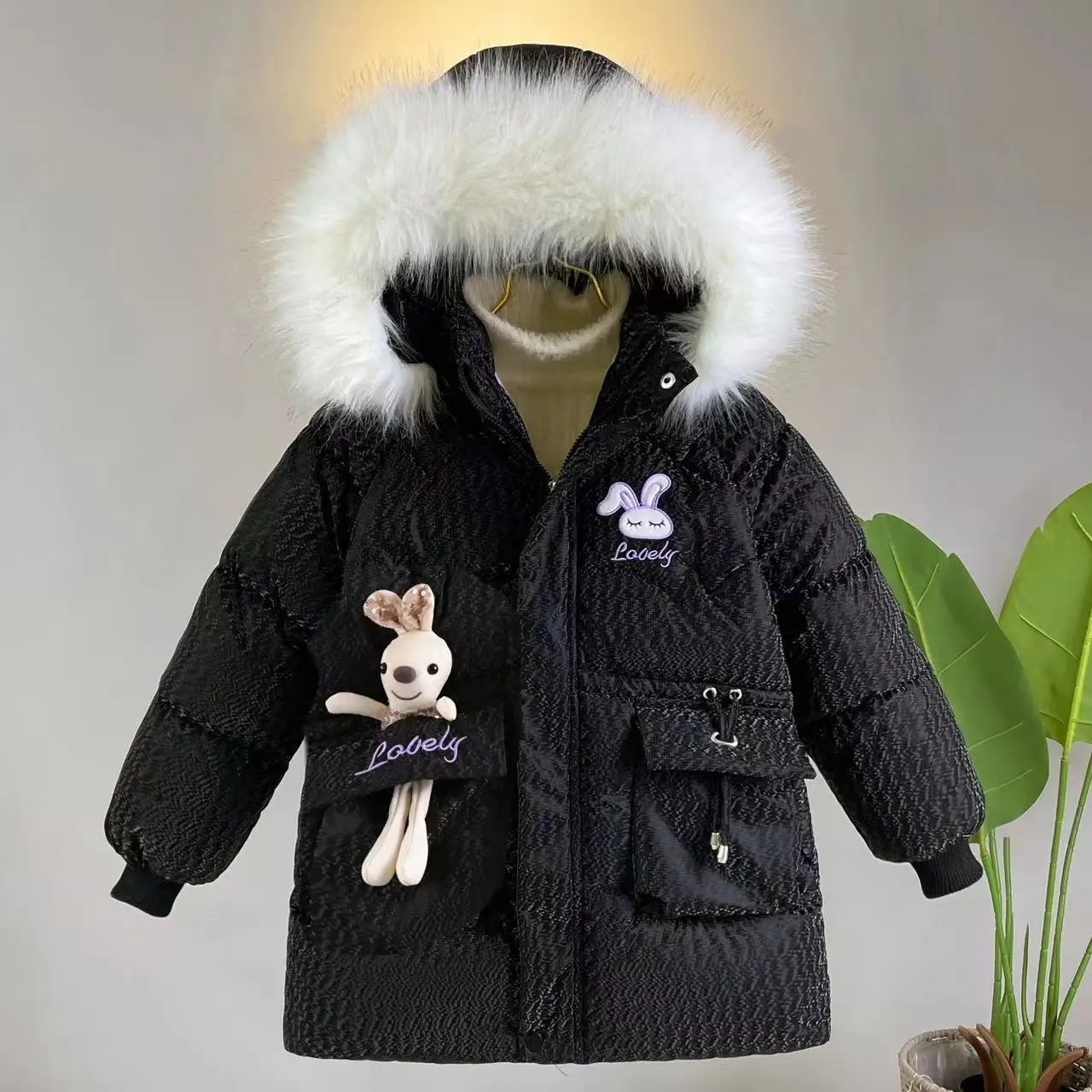 

Girls' cotton-padded jacket 2024 new fleece-padded jacket medium length padded down jacket for girls and children