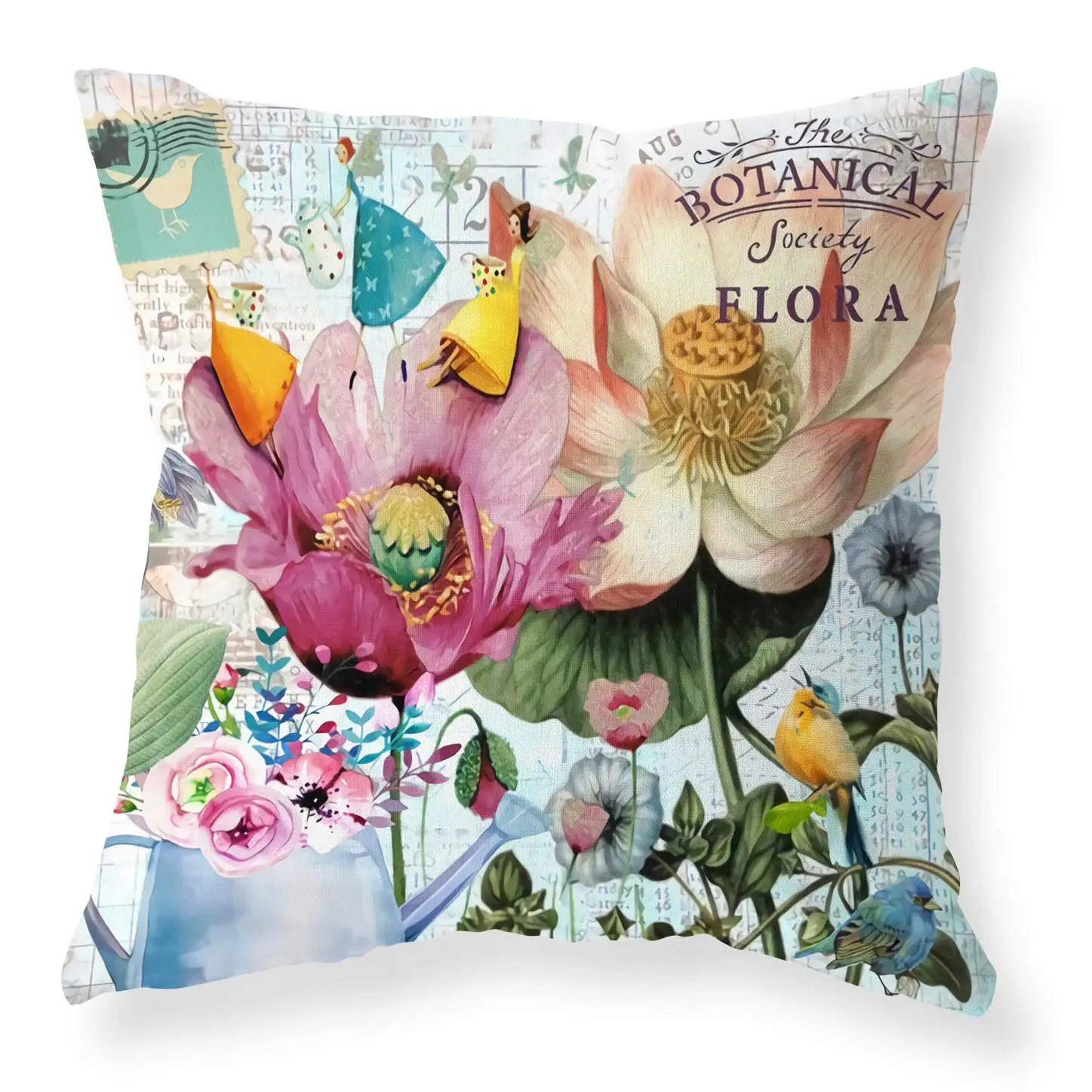 Lavender Lotus Butterfly Pattern Pillowcase Living Room Sofa Cushion Cover Home Decor Plant