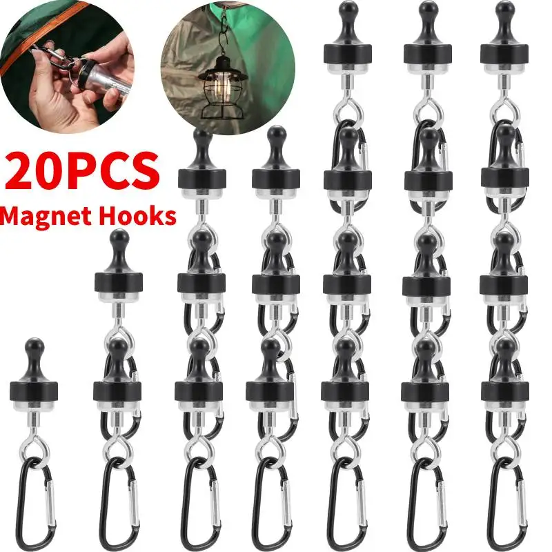 20-1pcs Outdoor Strong Magnet Hook Multipurpose Camping Light Hooks Flexibility Ceiling Tent Fixer Hook Mountaineering Buckle