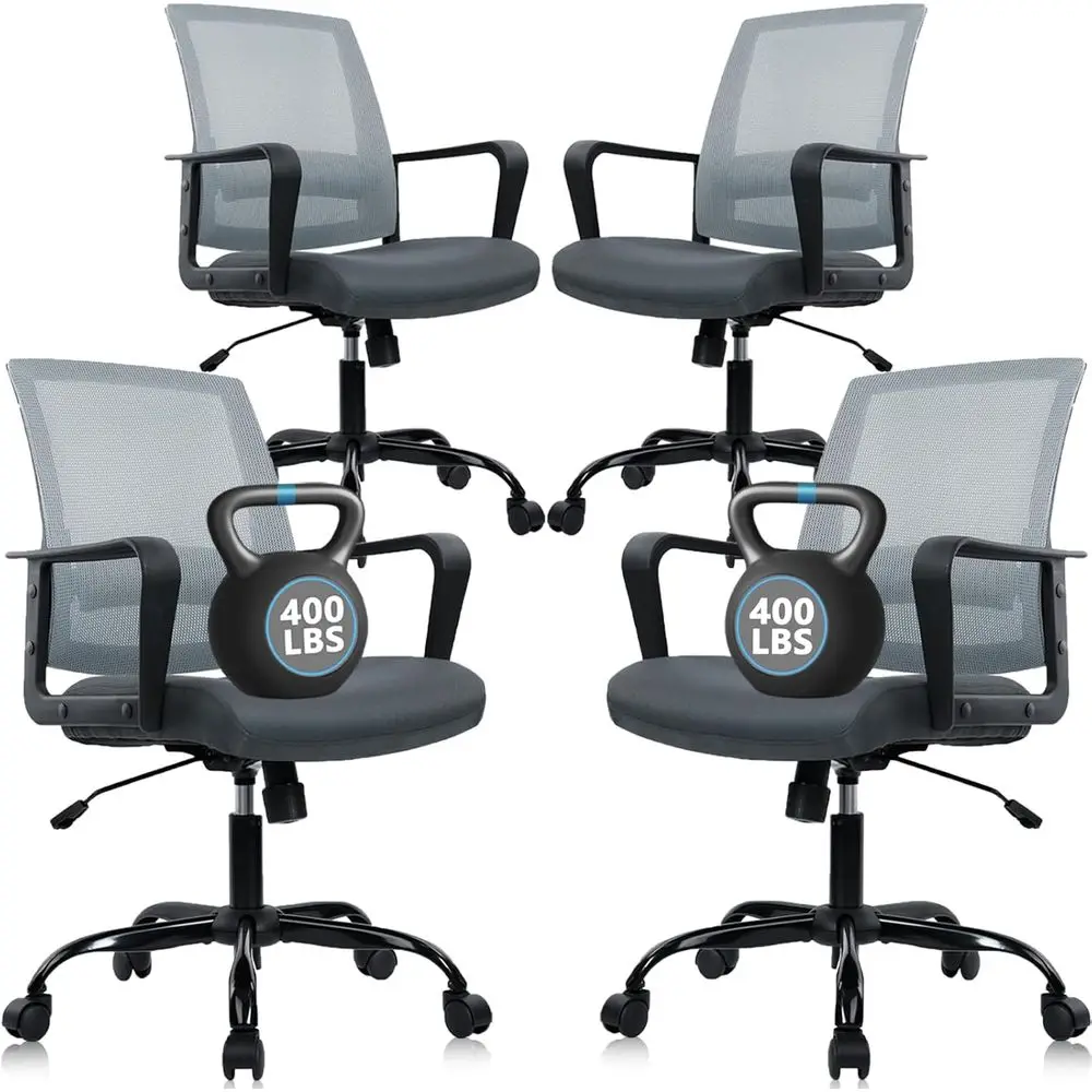 

Mesh Ergonomic Desk Chair with Lumbar Support, 4-Piece Set for Home Office, Gray, Comfortable Rolling Computer Chairs with Arms