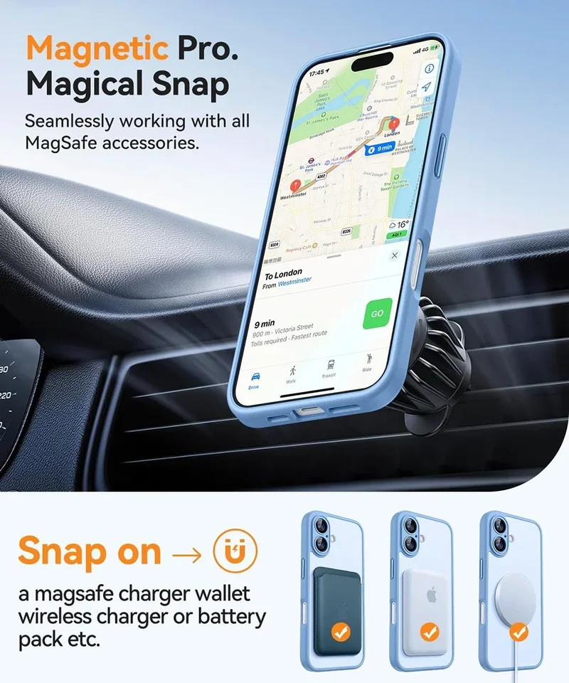 Funda magnética mate translúcida para iPhone 17 Air 17e 16e 16 Promax 15 14 13 12 11 Pro Max Plus, carga inalámbrica 4