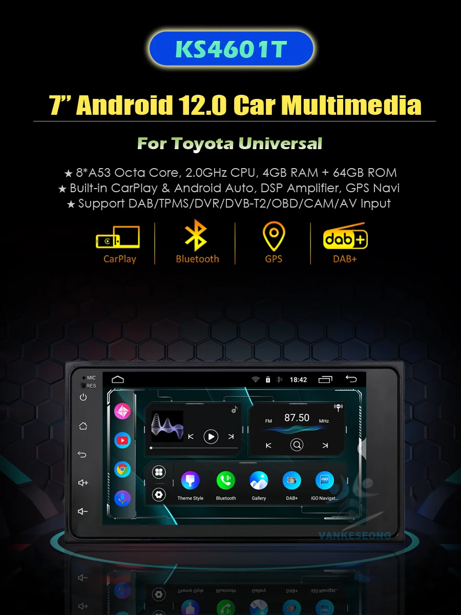 Android12 CarPlay Android Auto Car Multimedia Stereo Player For Toyota Avensis T270 Verso Avanza Corolla Spacio Radio GPS Navi