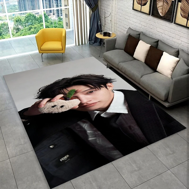 Kpop Bang Chan Stray Kids Musik-Teppich für Spielzimmer, Schlafzimmer, Wohnzimmer, Sofa, Heimdekoration, Kinderteppich, rutschfeste Bodenmatte
