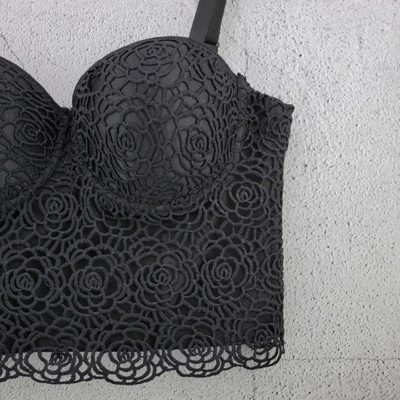 Cupnaya femmes dentelle haut court Spaghatti sangle Sexy Bustier confortable à l'intérieur court Cami Corset Bralette solide noir blanc rouge