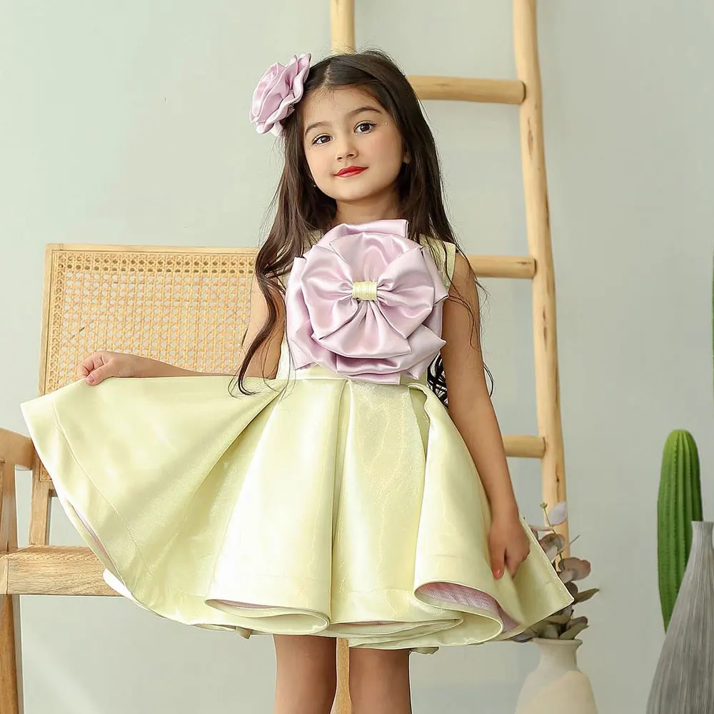 Jill Wish elegante vestido amarillo para niña flores hechas a mano Eid al-Fitr ropa para niños para boda cumpleaños fiesta de vacaciones 2025 J168