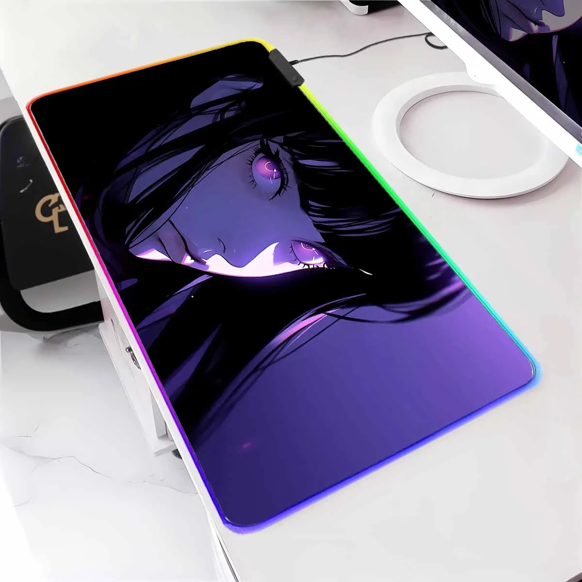 

Коврик для мыши в стиле аниме с RGB-подсветкой, властный женский коврик для мыши, милый коврик для мыши в стиле аниме для девочек, фиолетовый геймерский шкаф, коврик для мыши, нескользящий коврик для клавиатуры