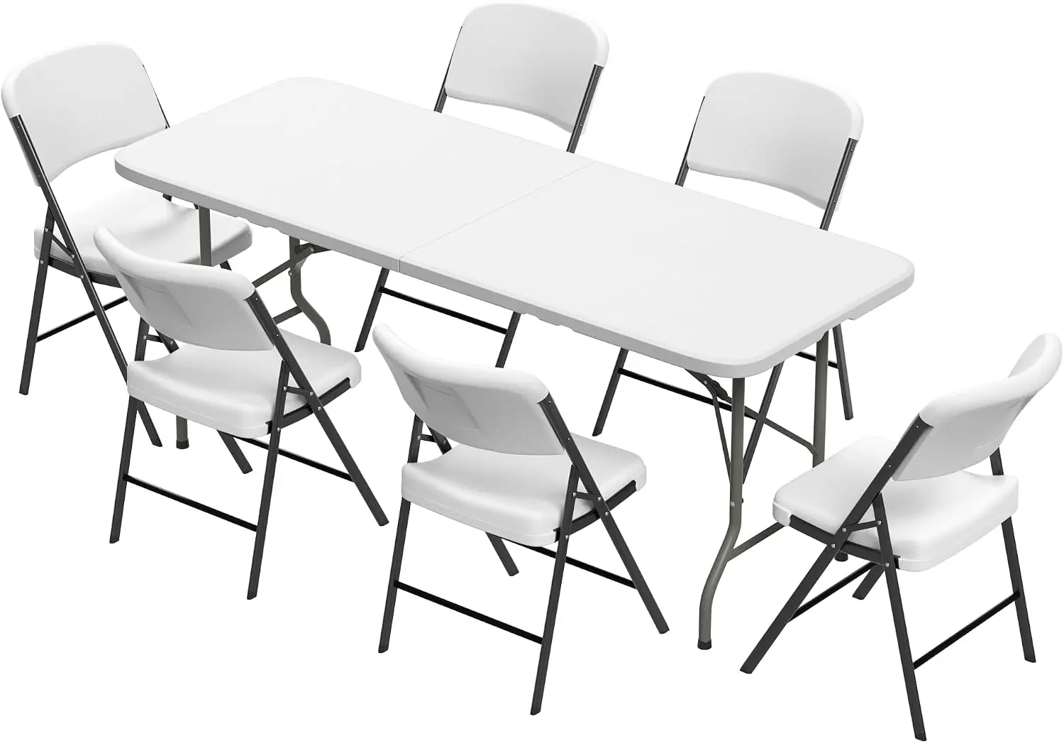 Folding Table Set with 6 White Folding Chairs,6 Feet Heavy Duty Fold-in-Half Utility Table Sets for Picnic, Event, Training, Out