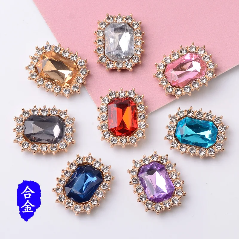 

100 pieces set colors rectangular crystal buckle jewelry DIY handmade jewelry exaggerated ring manufacturers spot wholesale
