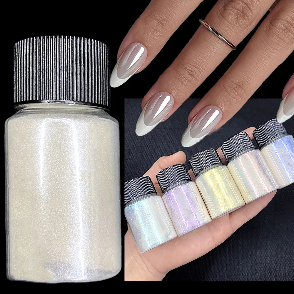

1Box White Pearlescent Chrome Pearl Nail Powder 10g Bright Shiny Mirror Effect Rubbing Chrome Dust Moonlight Powder Nail Decorat