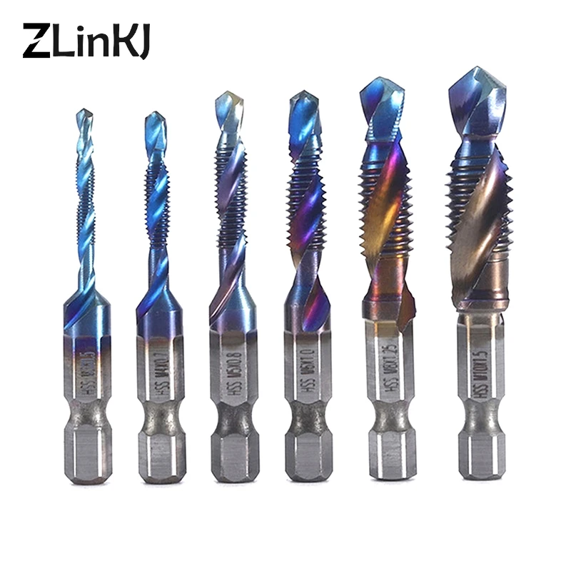 Hexagon Shank 6pc Blue Short Composite Tap Drilling And Tapping Integrated Tap Machine Hole Chamfering Tool Set