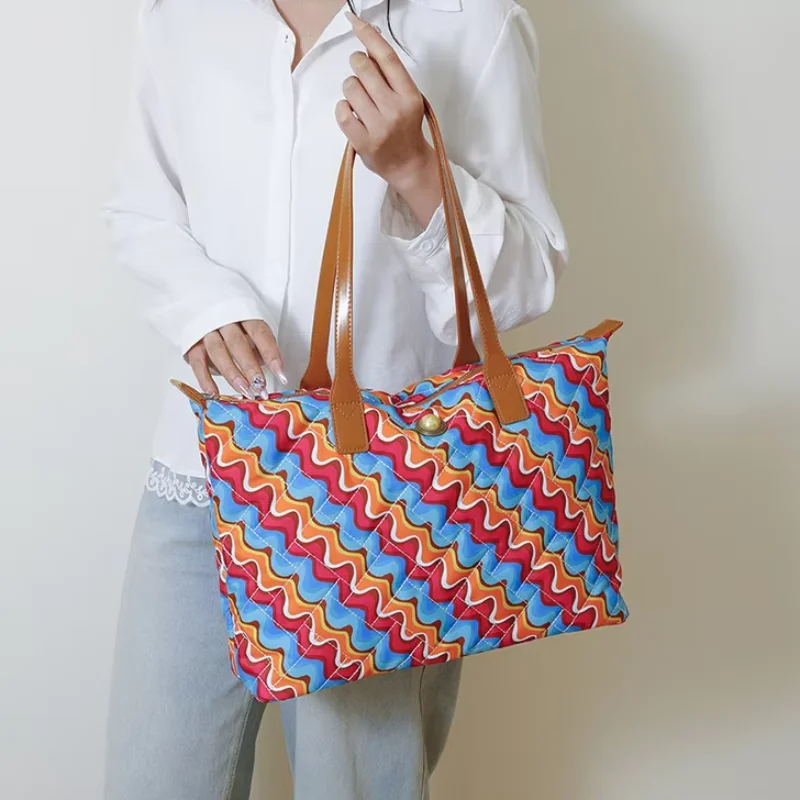 

Women's Brand Printed Shoulder Bag Fashion Wave Design Tote Bag Large Capacity Beach Vacation Travel Bag Casual Shopping Bag