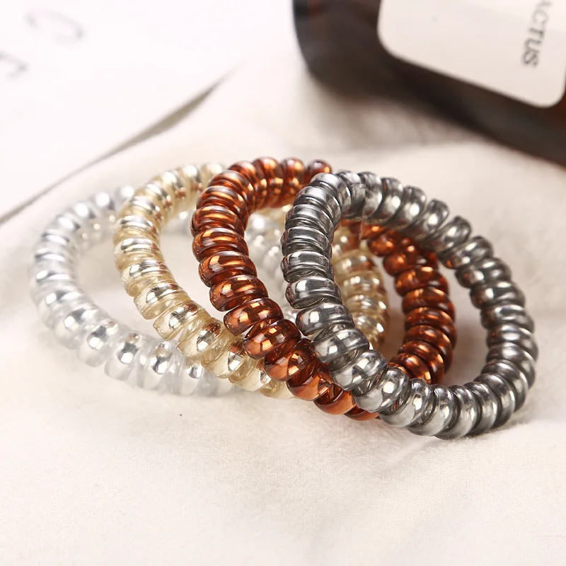 Women Rubber Hair Rope Elastic Hairbands Spiral Shape Hair Ties Headwear Accessories Bridesmaid Telephone Wire Line Headband