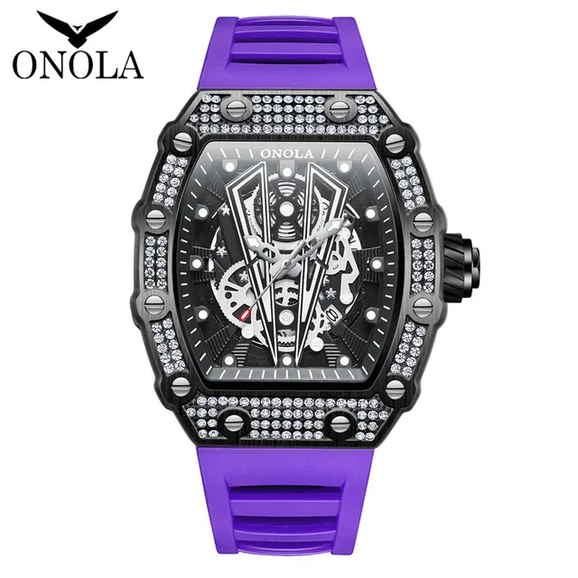 Fashion Iced Watch For Men ONOLA Brand Casual Rubber Strap Waterproof Quartz Watch Cool Man Luxury Diamond AAA Wristwatch Man