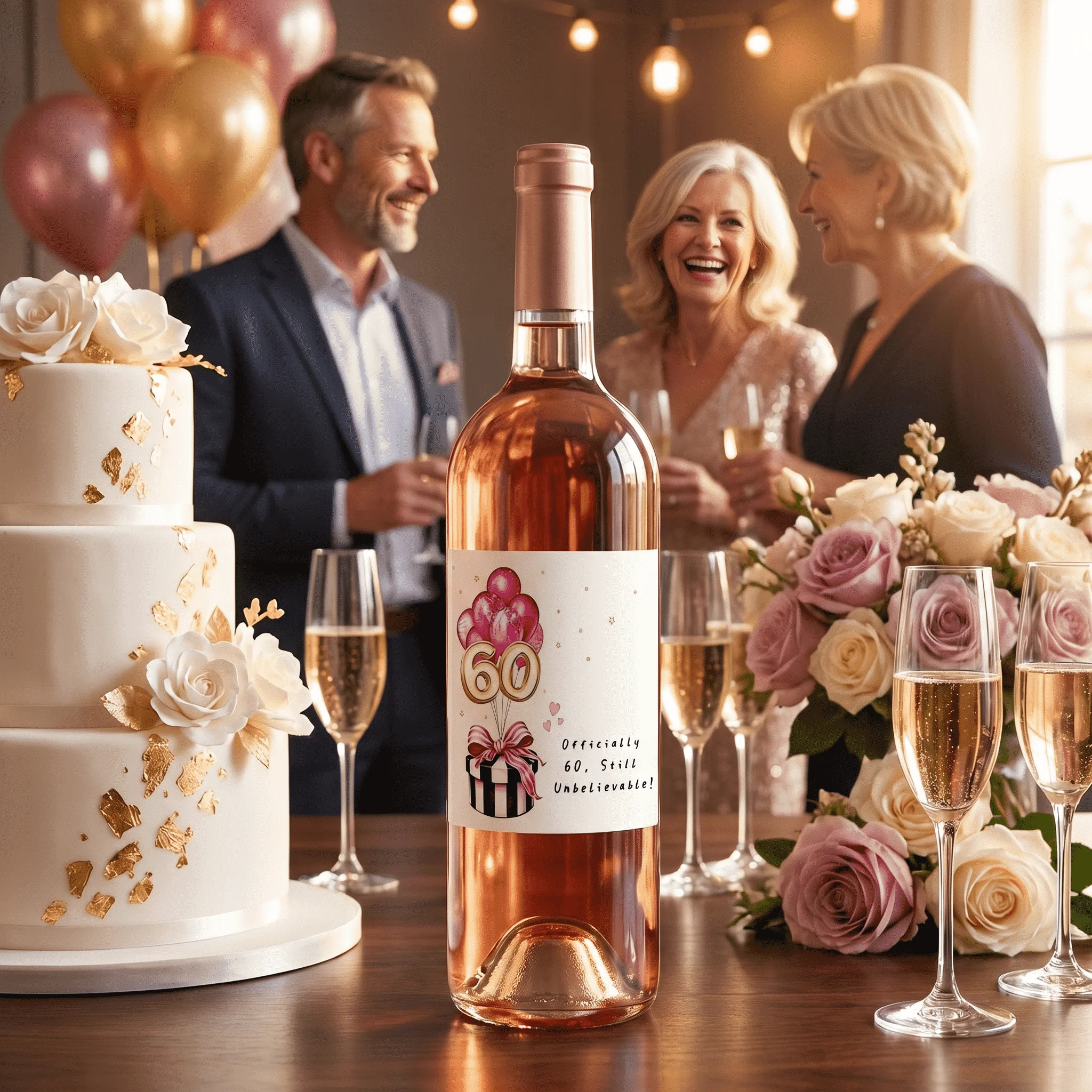 Happy 30th/40/50/60th Birthday Champagne Bottle Stickers for Her,Pink Balloon Box Perfect Gifts for Mother/Wife/Sister/Friend - view 2
