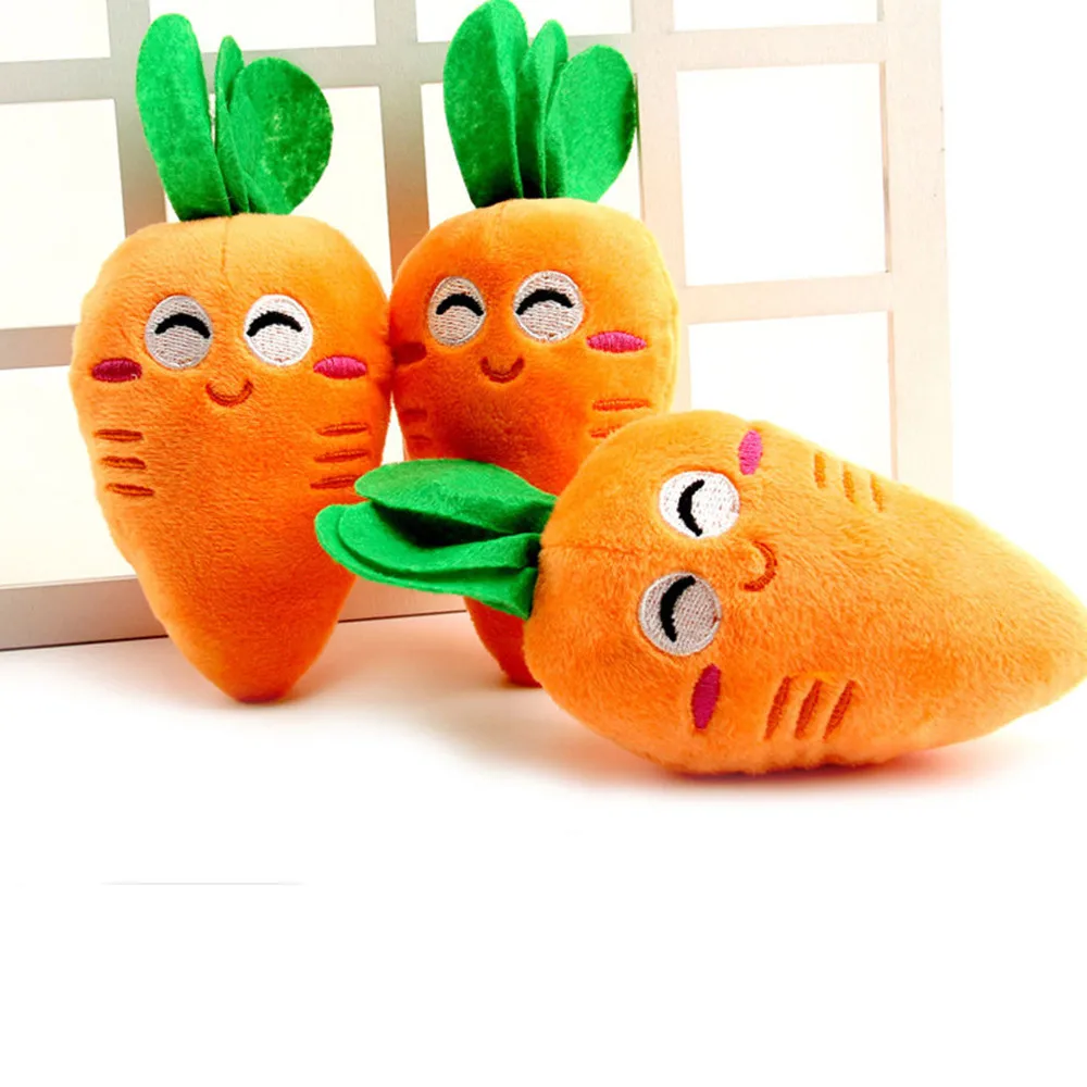 3pcs Pet Dog Squeaky Carrot Plush Toys Stuffed Soft Dog Cat Chew Interactive Toys for Dogs Cats Teeth Cleaning Pet Supplies