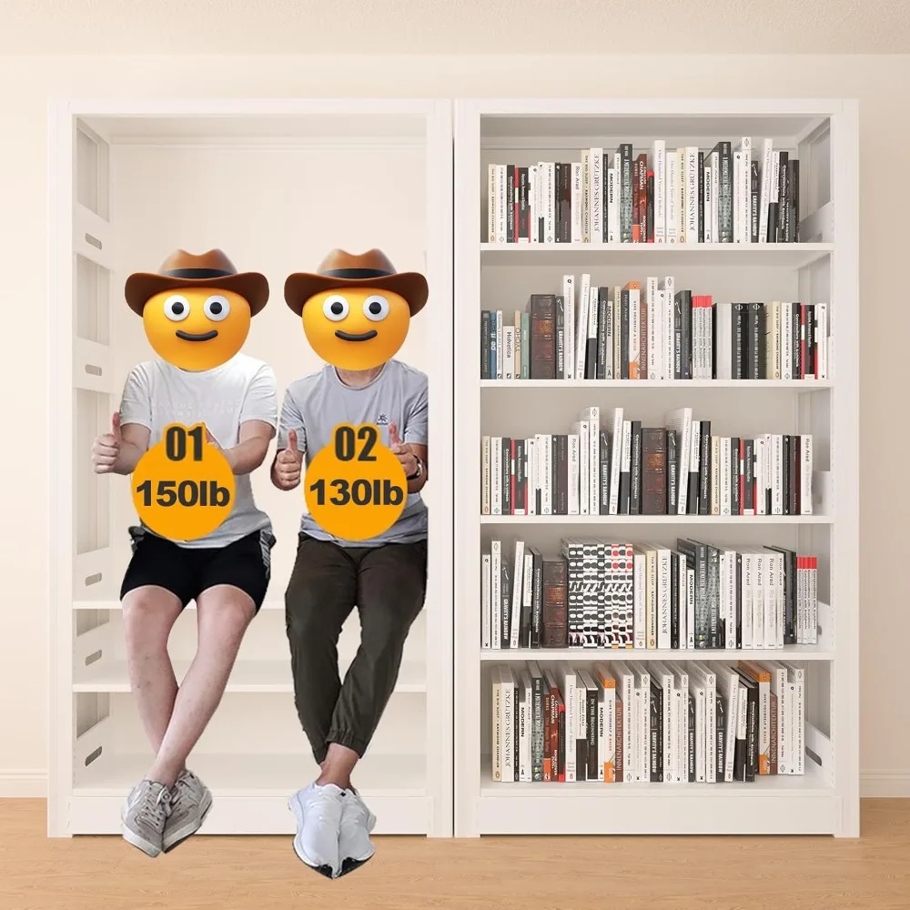 رف كتب من 5 طبقات، رف كتب أبيض مع أرفف تخزين قابلة للتعديل، رف كتب معدني، خزانة كتب بطول 69 بوصة لغرفة المعيشة، المكتبة، #2