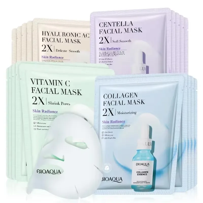 12 Stück Centella Collagen Face VC Feuchtigkeitsspendende erfrischende Blattmasken Hyaluronsäure Gesichtsmaske Hautpflegeprodukte 4in1Nassentücher