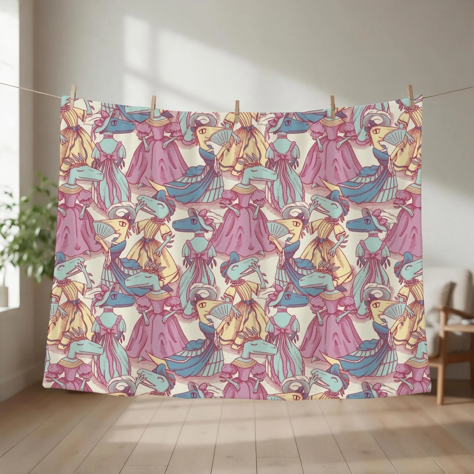 Victorian Velociraptor Fashion Plates Throw Blanket couch cozy soft plush fuzzy picnic outdoor blanket