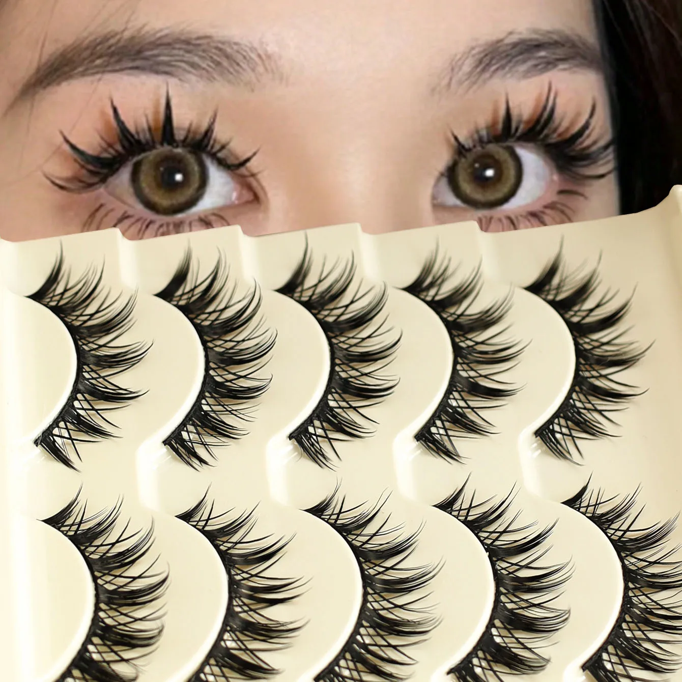 5 أزواج من الرموش الصناعية الشيطانية ذات الجذع الأسود، وذيل مدبب مزدوج الجفن، والرموش الطويلة والسميكة