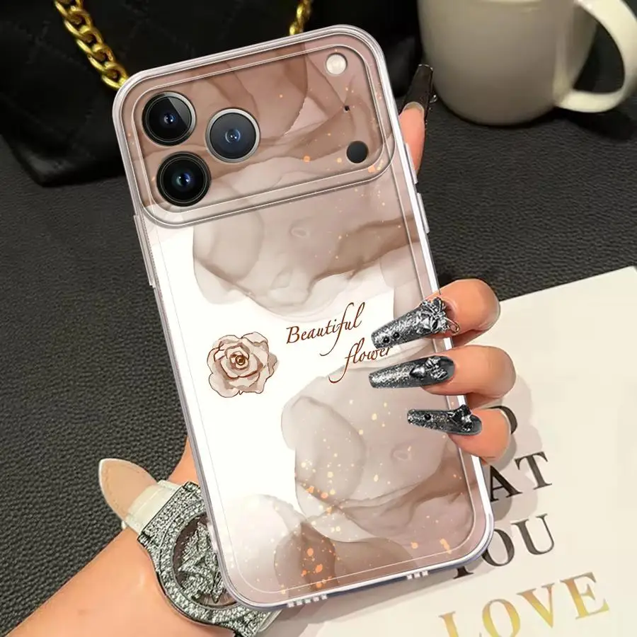 เคสโทรศัพท์แบบนิ่มสำหรับ iPhone 16e 13 12 11 Pro MAX XR 12 Mini 16 15 14 Plus 7 8 17 ลายดอกไม้ลายหินอ่อนแบบหมึกซึม